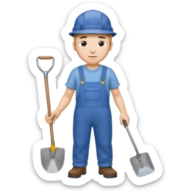 male worker 1950 flat hat and overalls and shovel standing sticker