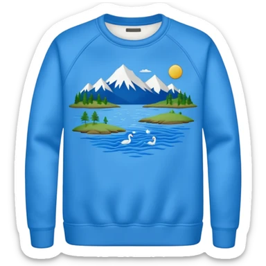 Sweat shirt with embroidered extremely small lake design sticker