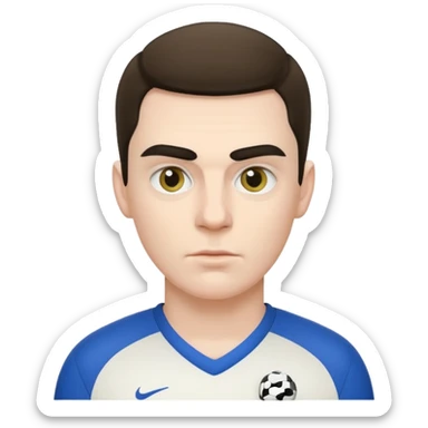 an evil man with an unibrow with a football shirt  sticker