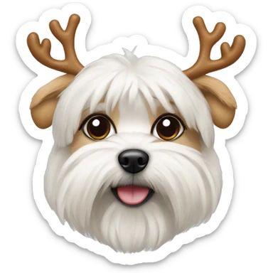 white morkie dog with reindeer headband sticker