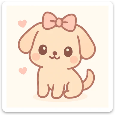 small dog with a pink ribbon bow, kawaii style sticker