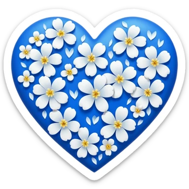 goth  sakura heart, heart made of white sakura petals with blue accents, remove background sticker