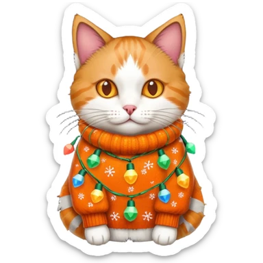 cat wearing a christmas sweater wrapped in christmas lights sticker