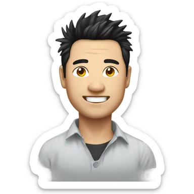 chinese man 40yo with spiky short black hair smile, smart buttoned shirt sticker