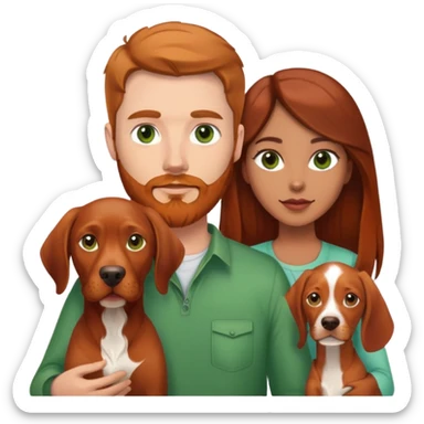 White male with brown hair, green eyes and beard with Hispanic female with with brown eyes and brunette long hair and red vizsla dog sticker