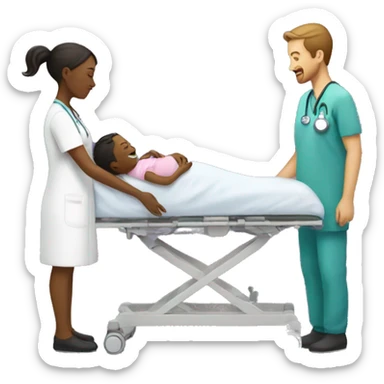 a woman gives birth and doctors stand nearby sticker