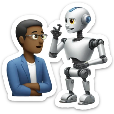 man is debating with robot sticker
