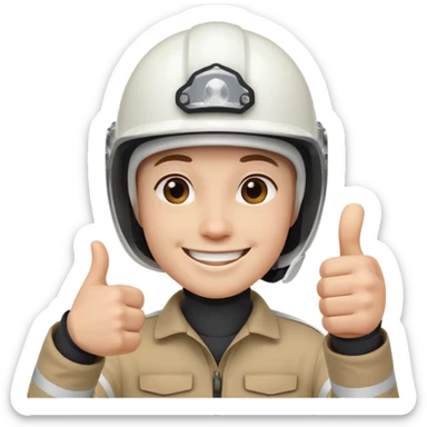 Cara de una persona con casco blanco cun pulgar arriba sticker