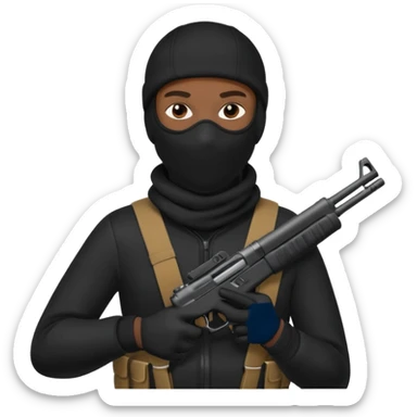 evil  Black thug with a ski mask  and a gun dressed in black sticker