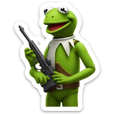 Kermit the frog with a helmet and gun sticker
