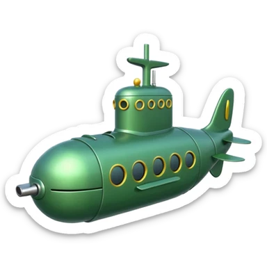 green mini single submarine in cartoon  sticker