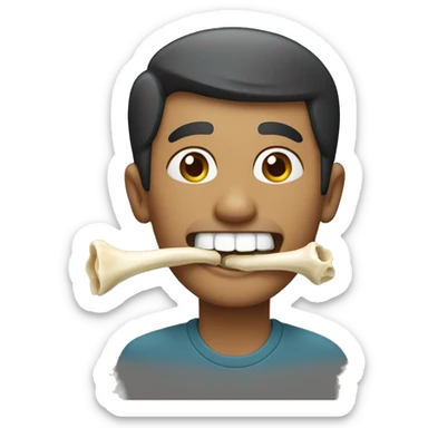 A man smiles with a bone in his mouth sticker