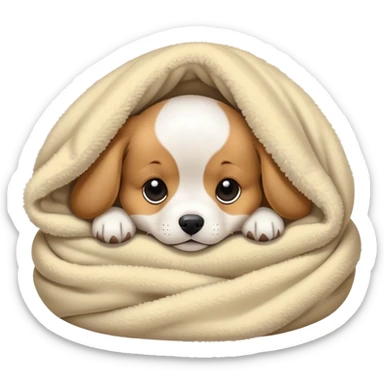 cute puppy curled up in a blanket, cozy and sleepy sticker