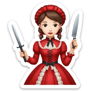 An emoji of a girl in red victorian dress with a knife in hand sticker