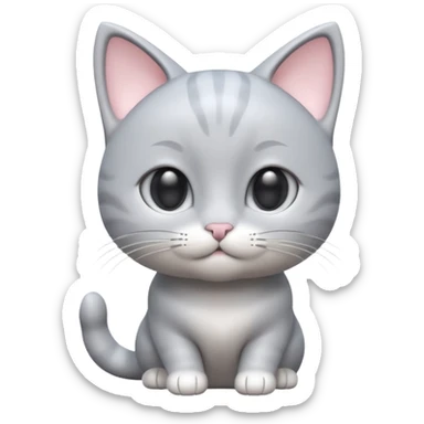 A 3D cartoon silver-gray Cute cat with smooth skin, gentle expression, elegant pastel lighting, cinematic Memoji rendering. full body or half body. sticker