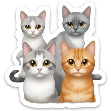 three cats: an orange shorthair, a grey persian cat and a siamese  sticker