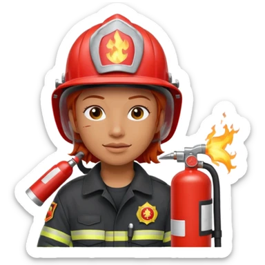 red haired firefighter with fire extinguisher sticker