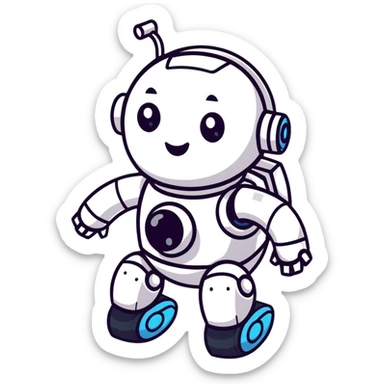 cartoon sticker of a laughing AI robot with comic eyes, playful sticker