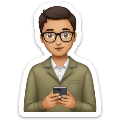 A brunette guy with glasses who is always on his phone sticker