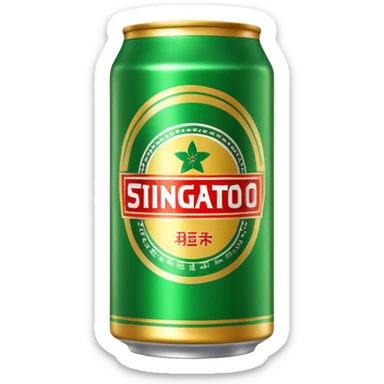 Tsingtao beer can, iconic green and gold design, famous Chinese beer, emoji style sticker