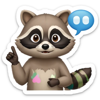 calm raccoon mascot pointing to text bubble, soft gesture, minimalistic, rounded shapes, educational assistant vibe, supportive expression sticker