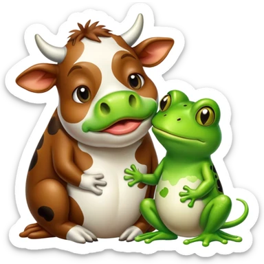 A drunk cow kissing a frog sticker