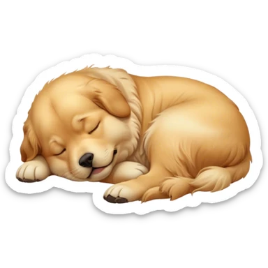 Cinematic Meme-Worthy Chubby Sleeping Golden Retriever Portrait Emoji, Head resting peacefully with a contented smile, showcasing a delightfully chubby build and a luxuriously soft golden coat, eyes shut in a serene nap, Simplified yet hilariously adorable features, highly detailed, glowing with a soft, drowsy light, high shine, relaxed and utterly lovable, stylized with an air of playful laziness, bright and heartwarming, soft glowing outline, capturing the essence of a comically sleepy companion, so meme-worthy it feels like it could instantly become the next viral sensation of adorable slumber! sticker