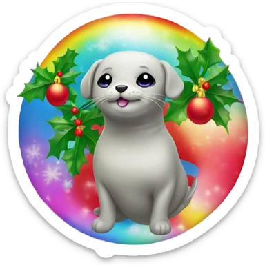 Lisa frank rainbow seal with Christmas holly  sticker