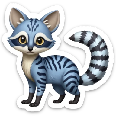 Snowy frosty Snow-lane derpy cute scary spooky graceful dark-blue-pointed Civet-Genet-Numbat-Ocelot--Ocicat-hybrid-fusion, full body, tufted short tail, long big ears, short muzzle, whiskers, random markings sticker