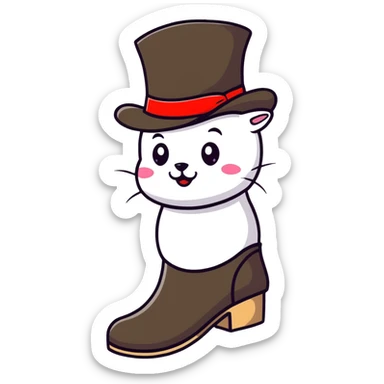 A cheerful Russian felt boot (valenok) wearing a fancy top hat sticker
