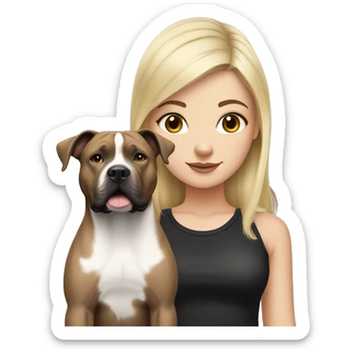 White girl with black hair with a grown pitbull sticker