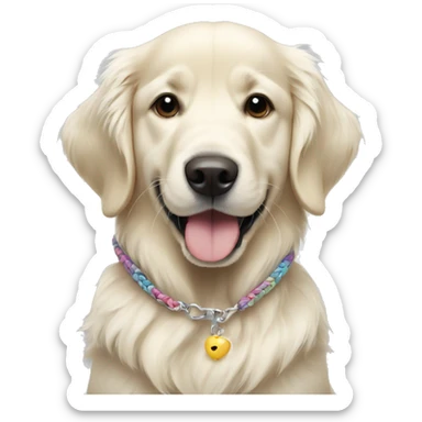 White golden retriever wearing a friendship bracelet sticker