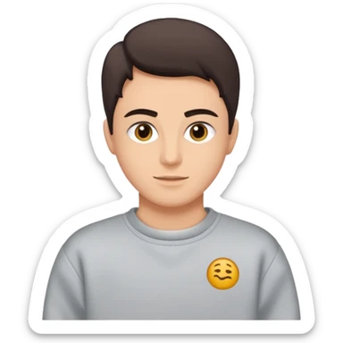 Saçı arkadan bağlı beyaz tenli kirli sakallı 24 yaşlarında üzerinde gri  sweat olan bir erkek çiz sticker