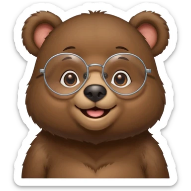 안경을 쓰고 웃고 있는 곰A cute, happy bear wearing round wire-rimmed glasses, with a small mole near the corner of its mouth sticker