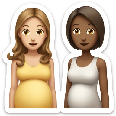 2 pregnant women talking - one white with brown hair and one lightly tan with dark brown hair sticker