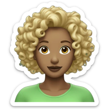 curly girl in AirPods Pro Max green sticker