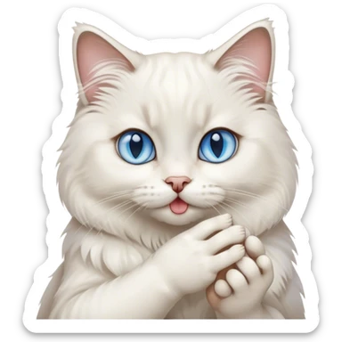 white ragdoll Cat licks its paw  sticker