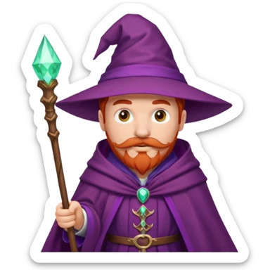 red haired wizard with mustache, purple cloack sticker