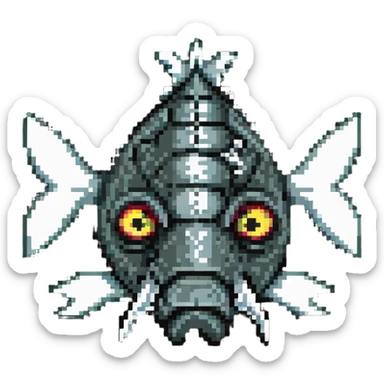 dead fish head logo with X eyes and a bone, fish head separated from body sticker