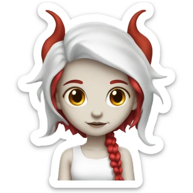 white demon girl with red hair and a tail sticker