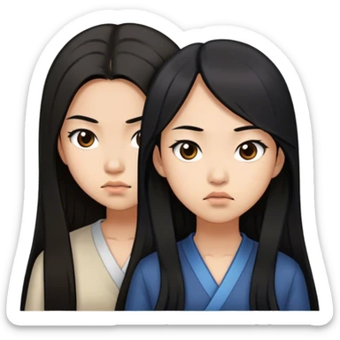 two asian girls angry long brown hair and long black hair sticker