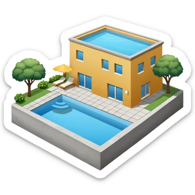 créer une maison simple en iso  teinte de gris avec une pisicne à coté sticker