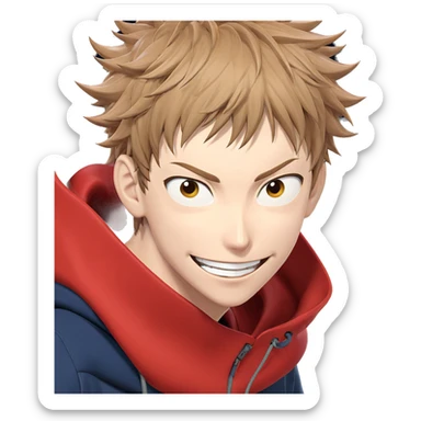 smiling itadori yuuji in hoodie sticker