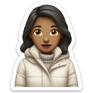 tan girl with dark hair in white winter clothes sticker