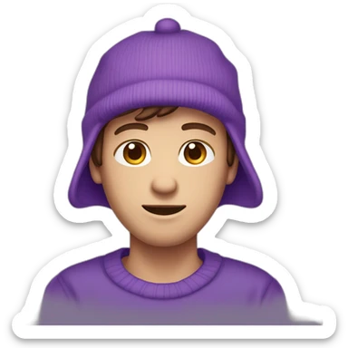 guy with brown hair and a purple cap white skin wearing a purple sweater sticker