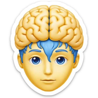 Adult person face emoji with a blue brain for hair and yellow skin sticker