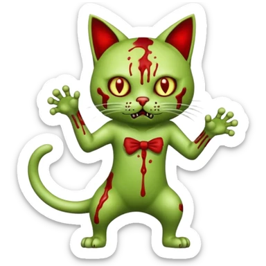 bloody matcha green zombie cat full body with action pose sticker
