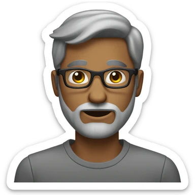 Create a crossed eyed man with glasses and a beard with a grey shirt  sticker