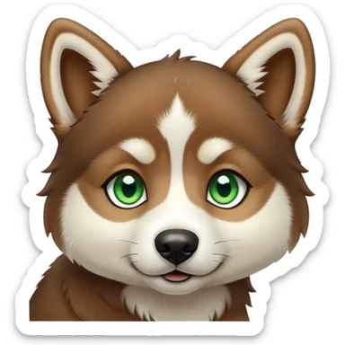 Brown husky puppy clear green eyes  sticker