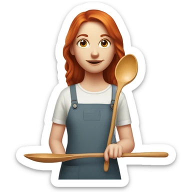 young red head woman holdin 2m long woode spoon sticker